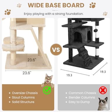 SHA CERLIN 65in Larger Cat Tree Tower Condo for Indoor Kitties/Multi-Level Furniture Activity Center with Wide Base/Cozy Plush Cat Perches/Baskets/Sisal Scratching Posts and Hammock/Beige - Image 6
