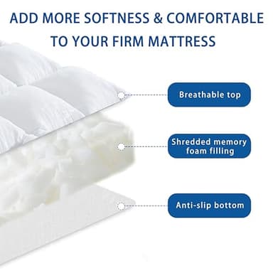 WhatsBedding 3 Inch Memory Foam Mattress Topper Full Size for Pressure Relief, Fluffy & Soft Shredded Memory Foam Filled Pillow Top, 4 Anchor Elastic Bands, 1700GSM, 54x75in - Image 3