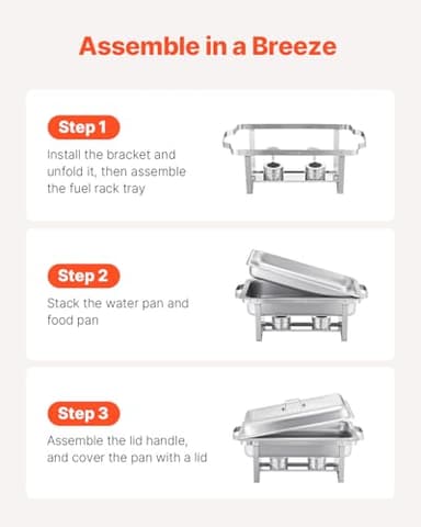 VEVOR Chafing Dish Buffet Set, 8 Qt 4 Pack, Stainless Steel Chafer with 4 Half Size Pans, Rectangle Catering Warmer Server with Glass Lid Water Pan Folding Stand Fuel Holder, for Wedding Party Banquet - Image 7