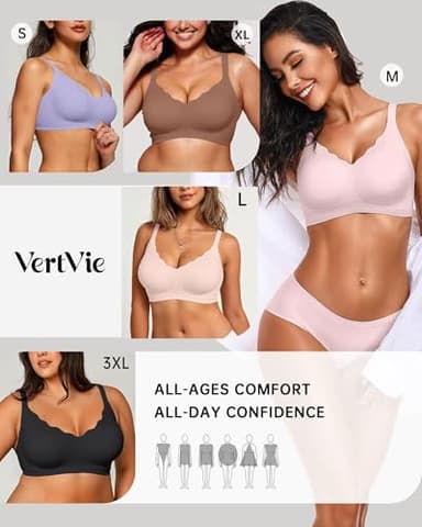 Vertvie Womens Seamless Bras No Underwire Supportive Wireless Push Up Full Coverage Bralette Comfort Scalloped T-Shirt Bra(Pink,XX-Large) - Image 6