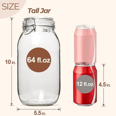 ComSaf Large Glass Jars with Lid 64 oz, Large Mason Jars Set of 3, Glass Canisters with Airtight Lids, Half Gallon Canning Jar with Seal Wire Clip Fastening for Kitchen, Pickle, Flour, Sugar, Cereal - Image 2