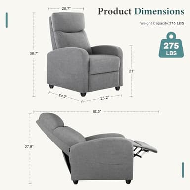 SMUG Recliner Chair for Living Room, Leather Recliners, Home Theater Seating with Lumbar Support with Adjustable Backrest and Footrest, Modern Living Room Furniture with Padded Seat, Grey Seating - Image 3
