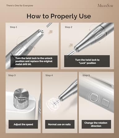 MelodySusie Professional Rechargeable Nail Drill 30000 RPM, Electric Nail File for Shaping, Removing & Polishing Gel Nails, Lightweight & Easy to Use, Ideal for Home & Salon Manicure Pedicure, SC300F - Image 3