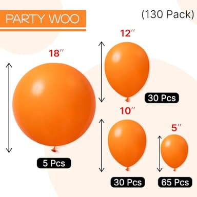 PartyWoo Orange Balloons 130 pcs Different Sizes of 18 12 10 5 Inch Fall Balloon Arch Kit Garland for Thanksgiving Halloween Little Cutie Baby Shower Birthday Party Decorations Orange-Y9 - Image 2