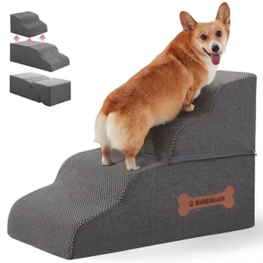 Dog Stairs 4 Steps for Small Dogs and Cats to Get on High Beds, Couch or Car, Pets Can Climb, Sit, Lie Down or Perch to Look Out Windows on The Spliceable Ramp, Provides Support, Grey(19" H) - Image 1