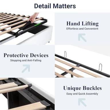 Allewie Full Size Velvet Lift Up Storage Bed, Modern Wingback Headboard, Hydraulic Support, No Box Spring Needed, White - Image 8