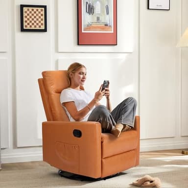 SMUG Swivel Rocking Recliner Chair with Extra Large Footrest High Back, Upholstered Glider Nursery Chair for Living Room, Bedroom & Nursery, Comfortable Deep Seat for Relaxation, Brown - Image 7