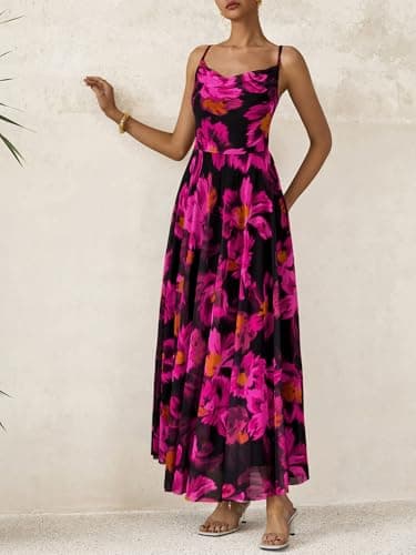 BTFBM Women Summer Floral Maxi Dresses Elegant Spaghetti Strap Dress Printed Party Dress Beach Long Dresses(Floral Black Rose Red,X-Large) - Image 8