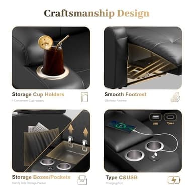 Recliner Sofa, Massage Reclining 3 Seater Sofa Sets Heavy Weight Capacity, RV Loveseat Couch Clearance with Console, USB, Type C Port, Storage, Cup Holders, Wall Hugger Chair for Living Room - Image 8