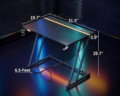 MOTPK 32 Inch Small Gaming Desk with LED Lights & Power Outlet, Computer Desk for Small Space, Gaming Table with Carbon Fiber Texture, Kids Desk Gift for Boys Men, Black - Image 3