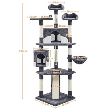 Yaheetech 79in Multi-Level Cat Trees Indoor Cat Tower with Sisal-Covered Scratching Posts, Plush Perches and Condo for Kittens, Cats and Pets - Dark Gray and White - Image 3