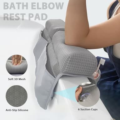 Baby Bath Kneeler and Elbow Rest Pad Set, 2.3" thick Soft 3D Mesh Padding, Non-Slip Bath Mat Kneeling Pad for Bathing Baby Foldable, Bath Tub Elbow Rest Pad with Organizer Pockets and Suction Cups - Image 5