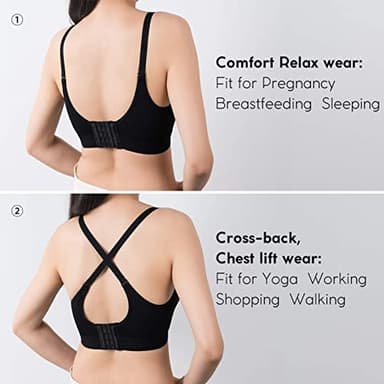 Vinfact 3 Pack Nursing Bras for Breastfeeding Seamless V Neck Maternity Bra Women Pregnancy Breastfeeding Bra - L,Black/Grey/Purple - Image 5