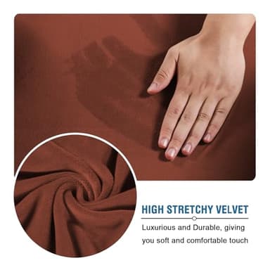 H.VERSAILTEX Rich Velvet Stretch 2 Piece Cover Chair Slipcover Sofa Cover Furniture Protector Couch Soft with Elastic Bottom Chair Couch Cover with Arms, Machine Washable(Chair, Rust) - Image 5