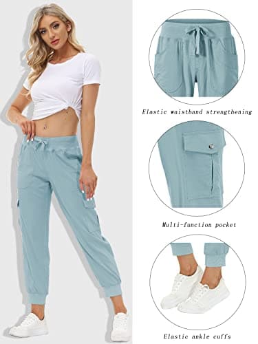 MoFiz Womens Lightweight Hiking Pants with Pockets Quick Dry Athletic Outdoor Summer Travel Casual Sweatpants Cargo Pant for Women Dusty Blue M - Image 2