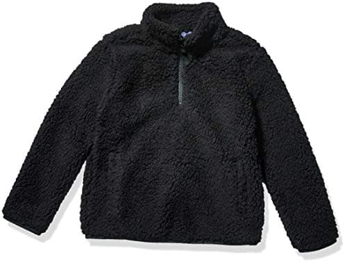 Amazon Essentials Girls' Sherpa Fleece Quarter-Zip Jacket, Black, Large - Image 1