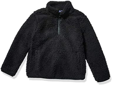 Amazon Essentials Girls' Sherpa Fleece Quarter-Zip Jacket, Black, Large - Image 1