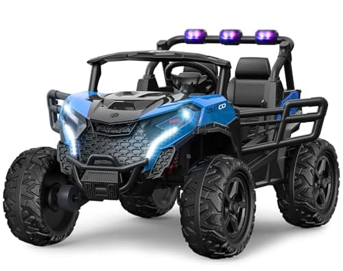 ARBELI 24V 2 Seater Ride on Car Truck 4x200W, EVA Tires, 4WD/2WD, Rainbow Lights, Remote Control, Shock Absorbers, Bluetooth, Ride on Toy for Kids Ages 3-8, Blue - Image 1