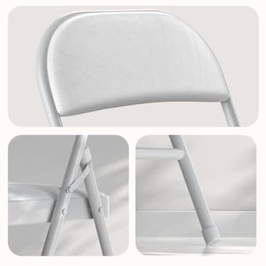 Nazhura 4 Pack Folding Chairs with Padded Cushion and Back, Khaki Metal Chairs with Comfortable Cushion and Durable Steel Frame for Home and Office, for Indoor and Outdoor Events (White, 4 Pack) - Image 5