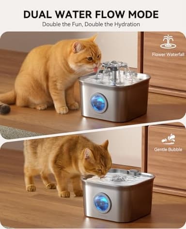Stainless Steel Cat Water Fountain for Drinking with 3 Filters, 2.8L Auto Pet Drinking Fountain for Cats with 20dB Ultra-Quiet Pump, 24/7 Circulation Filtration LED Water Level Window Dishwasher Safe - Image 6