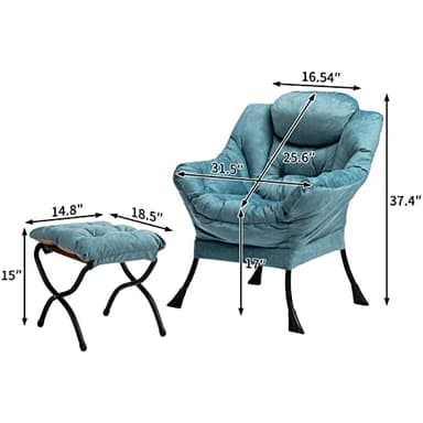HollyHOME Lazy Chair with Foldable Ottoman, Accent Comfy Lounge Armchair and Folding Footrest Stool, Leisure Sofa Reading Chair and Footstool for Living Room, Bedroom, Dorm,Blue - Image 3