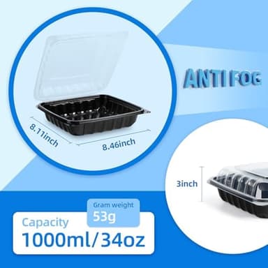 YANGRUI Takeout Containers 8" 34 oz 25 Pack - Steam Resistant Clamshell Lid | Shrink Wrap BPA Free PP Plastic | Reusable Heavy Duty Freezer & Microwave Safe | Restaurant 3 Compartment Food Container - Image 4