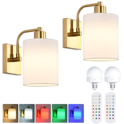 ZZ Joakoah Battery Operated Wall Sconce Set of 2, Dimmable with Remote Control, 15 Colors Indoor Wireless Wall Mounted Lamp with Rechargeable Bulb, Wall Lighting for Bedroom Living Room, Gold - Image 1