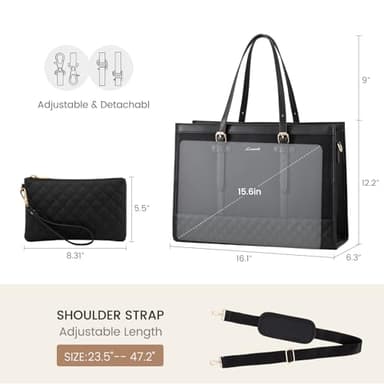 LOVEVOOK Laptop Bag for Women 15.6 inch Canvas Laptop Tote Bag, Large Capacity Work Bag with Clutch Purse, Computer Bag Office Business Briefcase, Casual Handbag for Travel College Teacher School - Image 3