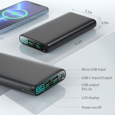 Portable Charger 38800mAh,LCD Display Power Bank,5 USB Outputs Battery Pack Backup, USB-C in&out Dual Input Phone Charging Compatible with iPhone 16/15/14/13 Pro/12,Android Samsung Galaxy Pixel Nexus - Image 5