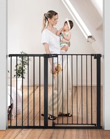 COMOMY 36" Extra Tall Baby Gate for Stairs and Doorways - Fits 29.5" to 48.8" Wide Openings, Auto Close Extra Wide Dog Gate for House, Pressure Mounted Easy Walk Through Pet With Door, Black - Image 1
