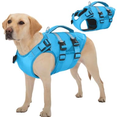 Kuoser Dog Life Jacket, High Flotation Dog Life Vest for Swimming Boating, Adjustable Ripstop Pet Lifesaver for Small Medium and Large Dogs, Reflective Safety Puppy Swimming Vest with Rescue Handle - Image 1