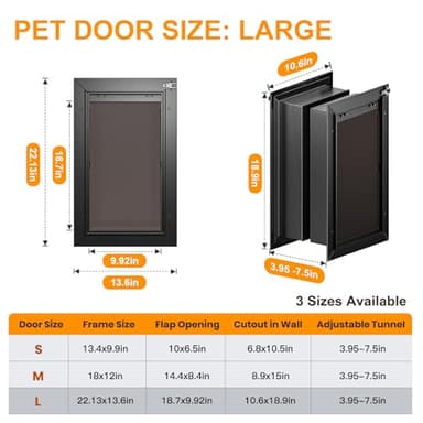 Dog Door for Wall, All Aluminum Large Doggy Door Doggie door, Pet Door Easy to Install, 2 Magnetic Flaps Energy Efficient, Wide Telescoping Tunnel for Interior & Exterior Walls, Pet Up to 110 Lb-Black - Image 6