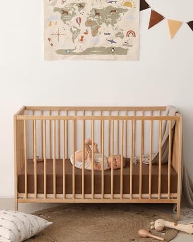 Blissful Diary Muslin Crib Sheets for Girl Boy, Boho Neutral Soft Cotton Baby Sheet for 52''x28'' Standard Crib Mattress, 2 Pack(Sunshine&Brown) - Image 4