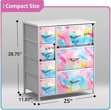 Sorbus Kids Dresser with 7 Drawers - Storage Chest Organizer Unit with Steel Frame, Wood Top & Handles, Tie-dye Fabric Bins for Clothes - Wide Furniture for Bedroom Hallway Kids Room Nursery & Closet - Image 4