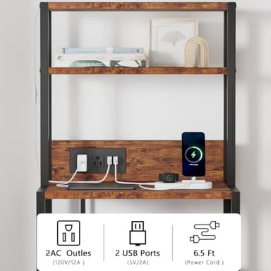 Furnulem Night Stand, Tall Nightstand with 4-Tier Shelves, 2 Fabric Drawers and Light Tube, Bed Side Tables with Charging Station, Bedside Table for Bedroom, Office, Rustic Brown - Image 6