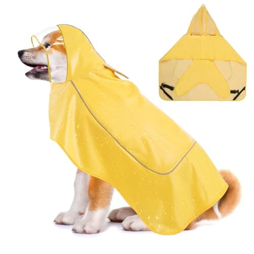 VavoPaw Dog Raincoat for Large Medium Small Dogs, Adjustable Dog Rain Jacket with Clear Hood, Dog Poncho with Magic Tape and Reflective Strips, Yellow, XL - Image 1