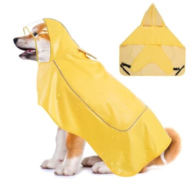 VavoPaw Dog Raincoat for Large Medium Small Dogs, Adjustable Dog Rain Jacket with Clear Hood, Dog Poncho with Magic Tape and Reflective Strips, Yellow, XL - Image 1