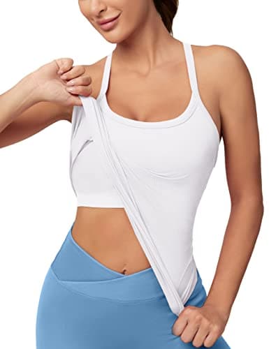 MathCat Workout Tank Tops for Women with Built in Bra, Sleeveless Gym Tops Seamless Racerback Athletic Yoga Shirts White - Image 1