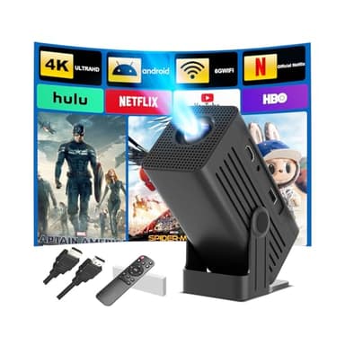 【Built-in App】Polaring Mini Projector, Smart 4K Projector with WiFi and bluetooth 1080P Support, Auto Keystone Correction,90° Rotating Adjustment,Compatible with phone, TV Stick , HDMI, USB(black) - Image 1