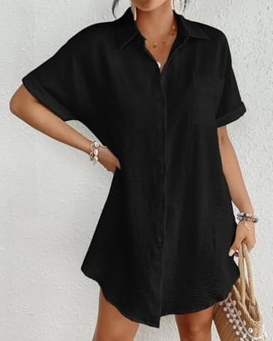 Bsubseach Women Swimsuit Coverup Shirt Dress Button Down Bathing Suit Cover Up Beachwear Black XL - Image 4