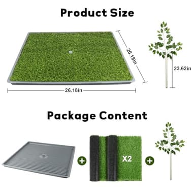 Grass Pee Pads for Dogs, 2 Pack Dog Grass Pad with Tray Washable Artificial Turf, Replaceable Pee Pad for Small, Medium, Large Pet, 26"x26" Grey Tray - Image 2
