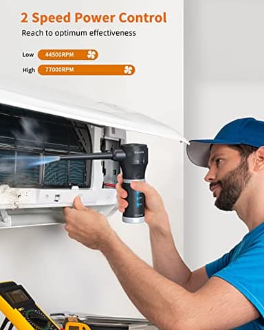 Koonie Compressed Air Duster,Koonie 15000mAh Cordless Air Duster&Vacuum 2 in 1 Powerful 77000RPM/11000PA 2 Speeds Electric Air Duster with Detachable Battery,for Computer/Keyboard,Car,Electronics - Image 7