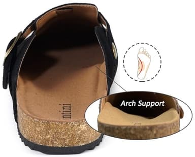 Suede Leather Clogs for Womens Mens Slip on Mules Antislip Cork Sandals with Arch Support Black - Image 3