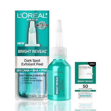 L'Oreal Paris Bright Reveal Dark Spot Exfoliant Peel, 25% AHA BHA PHA Face Exfoliator Solution, Gentle Skincare to Visibly Reduce Dark Spots and Renew Skin Texture, Includes SPF Lotion Sample - Image 1
