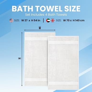 Infinitee Xclusives Luxury 100% Ring-Spun Cotton White Bath Towels Set of 4 (27x54 inches) – Soft, Absorbent & Quick-Drying Towels for Bathroom, Gym, Spa & Hotel Use (Brilliant White, Bath Towels) - Image 3