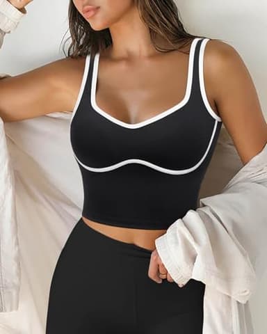 SUUKSESS Women Sweetheart Neckline Longline Sports Bra Padded Basic Workout Crop Tank Top (Jet Black, M) - Image 3