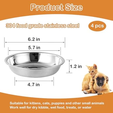 Stainless Steel Cat Bowls, 6.2'' Cat Food Bowls Relief Whisker Fatigue Shallow Cat Food Dish Metal Cat Bowl Basic Cat Bowls (4 Sets) - Image 6