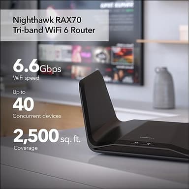 NETGEAR Nighthawk 8-Stream WiFi 6 Router (RAX70) - Security Features, AX6600 Tri-band Wireless Speed (up to 6.6 Gbps) - Coverage up to 2,500 sq. ft., 40 Devices - Image 2