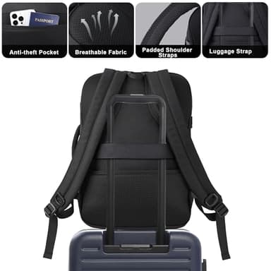 MOZETO TSA Approved Carry On Backpack, Extra Large Tactical Travel Backpack for Men, Airplane Approved Weekender Bag, Water Resistant Lightweight Laptop Daypack for Flight, Black - Image 5