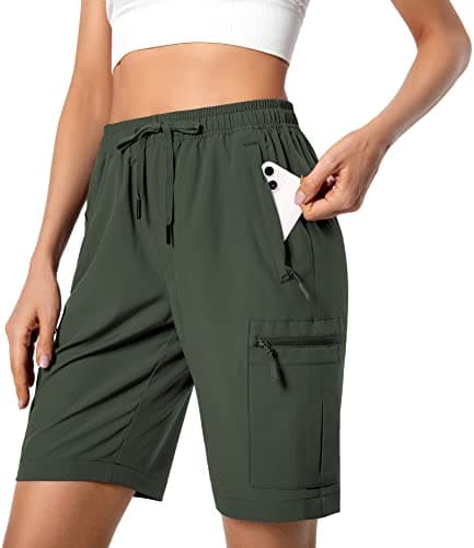 Women's Lightweight Hiking Cargo Shorts Quick Dry Athletic Shorts for Camping Travel Golf with Zipper Pockets Water Resistant Army Green - Image 1